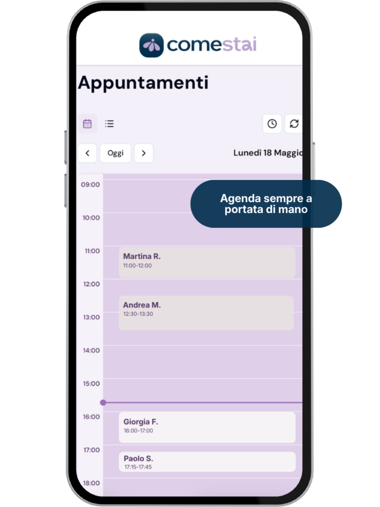 Agenda degli appuntamenti nella piattaforma Comestai