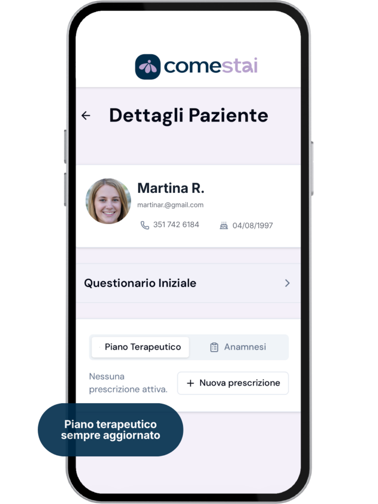 Scheda clinica del paziente con piano terapeutico e anamnesi